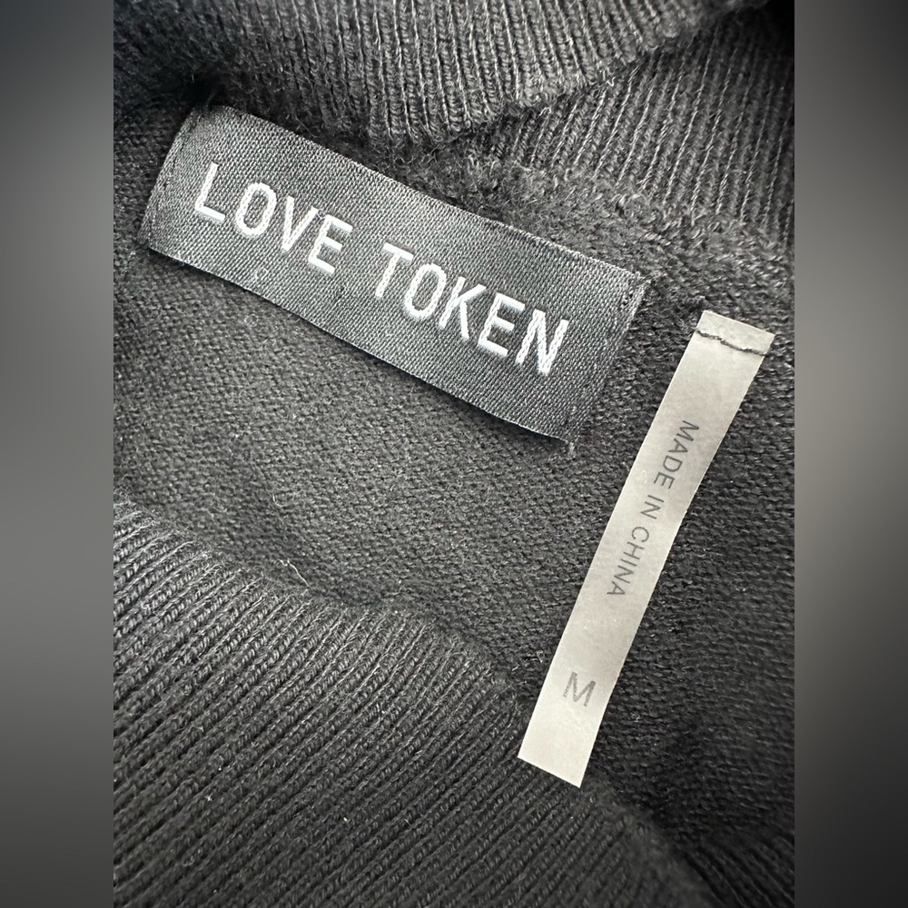 LOVE TOKEN Black Turtleneck Sweater Asymmetrical Tunic Lagenlook Cut-out Size M - Picture 6 of 12
